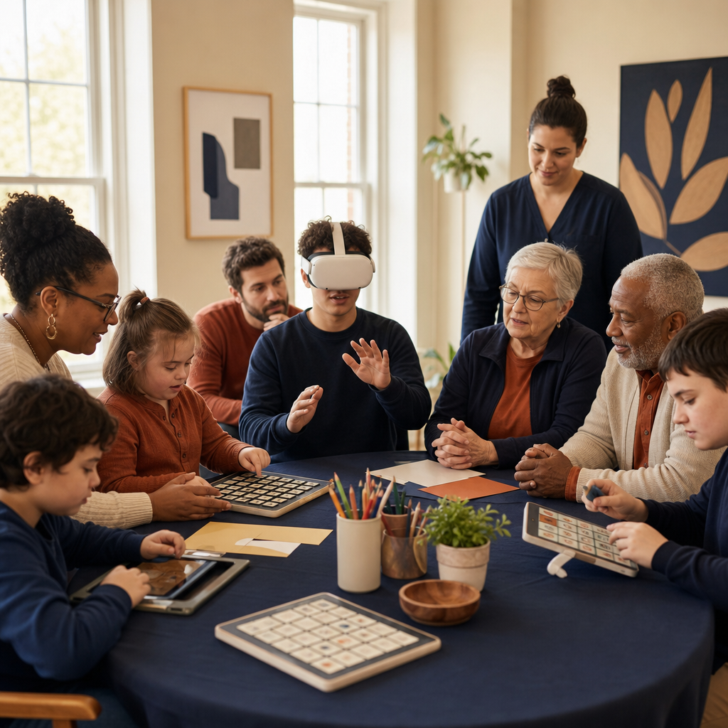 Invictus co-creation session with spellers, families, and a VR headset